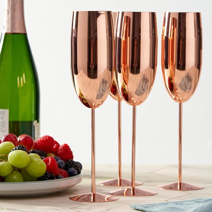 Produktbild Oak & Steel Edelstahl Sektgläser Rosegold 4er-Set (28.50 cl, 4 Gläser, Sektgläser)