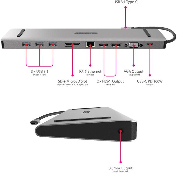 Produktbild Sitecom CN 389 Multiport Pro Dock (USB-C, 10 Ports)
