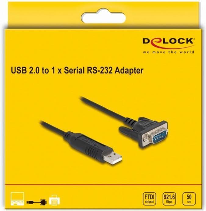 Image du produit Delock Adaptateur USB 2.0 vers série RS-232 avec boîtier compact de connecteurs série 50 cm FTDI (0.50 m)