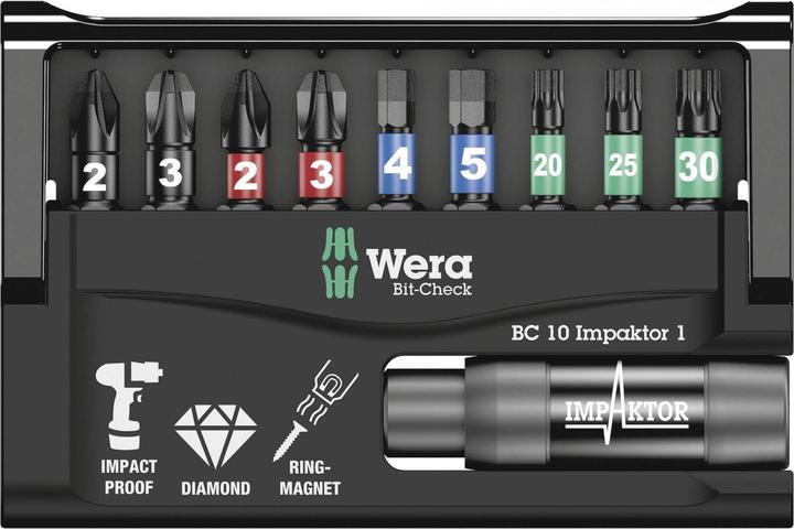 Actual product image Wera Bit-Check 10 Impaktor 1 (PH, Hexagon, TORX® BO, PZ, 1/4 in external hexagon)