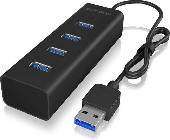 Actual product image Icy Box ICYBOX IB-HUB1409-U3 4x Port USB 3.0 Hub, Black (USB-A, 4 Ports)