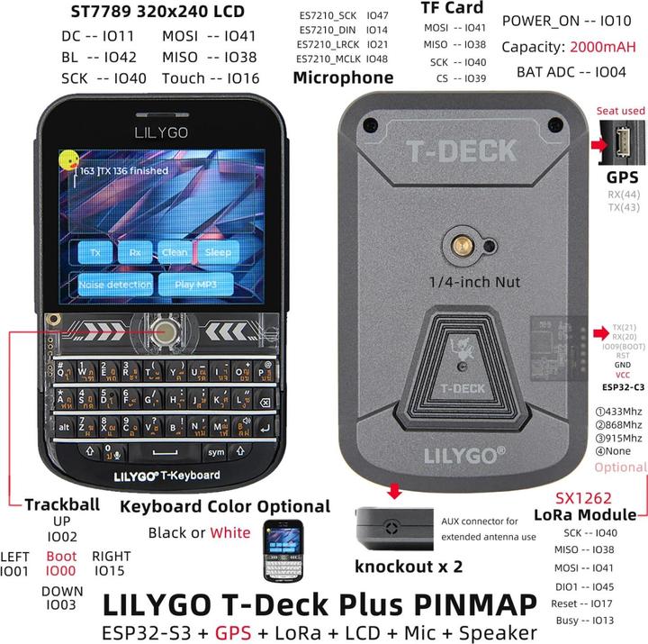 Actual product image Lilygo T-Deck Plus ESP32-S3 868MHz LoRa-Modul mit 2.8 Zoll Display und externe Antenne für Meshtastic