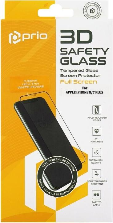 Produktbild prio 3D Displayschutzglas für iPhone 7/8 Plus weiss (1 Stück, Apple iPhone 8 Plus, Apple iPhone 7 Plus)