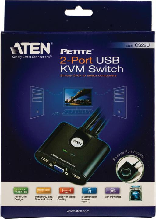 Immagine prodotto Aten CS22U, Switch KVM a 2 porte, USB, VGA