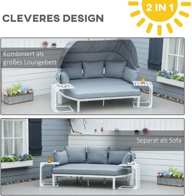 Image du produit Swisshandel24 Salon de jardin 5 personnes avec table basse et canapé avec coussins Outdoor Aluminium Blanc+Gris