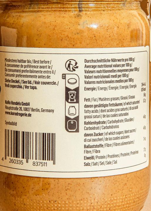 Nutritional values and ingredients KoRo Almond butter (500 g)