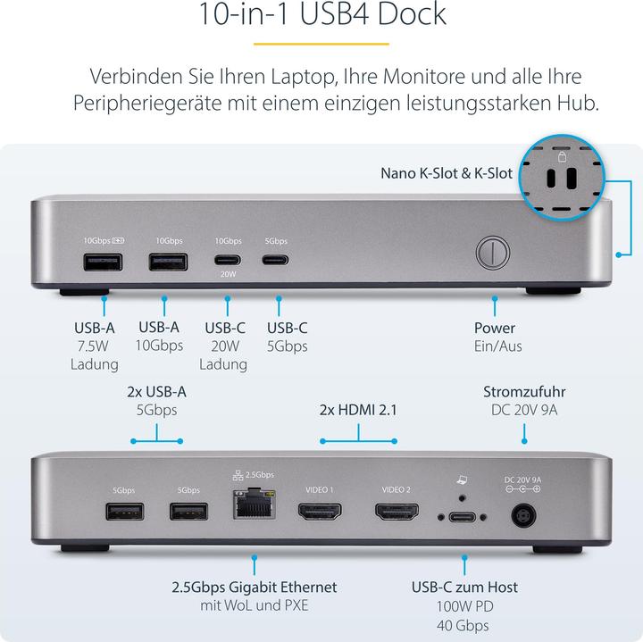 Produktbild StarTech Usb4 Docking Station Dual 4k (USB-C, 2 Ports)