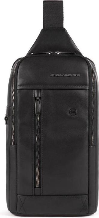 Actual product image Piquadro Monospalla, Leather, Leather Backpack, Black, Mono Sling, For Men