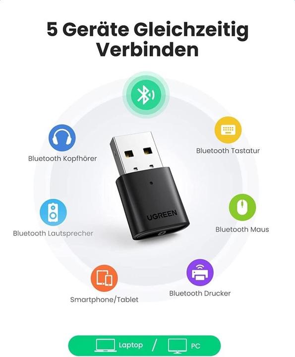 Immagine prodotto Ugreen Bluetooth 5.0 USB Adapter (Trasmettitore e ricevitore)