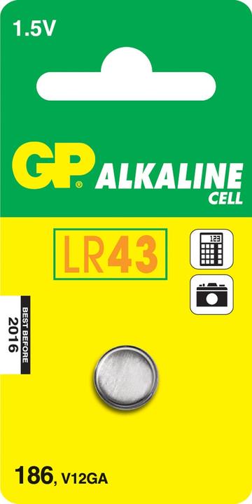 Produktbild GP Batteries GP Knopfzelle Alkaline LR43 1.5V, 1 Stk (1 Stk., LR43, 70 mAh)