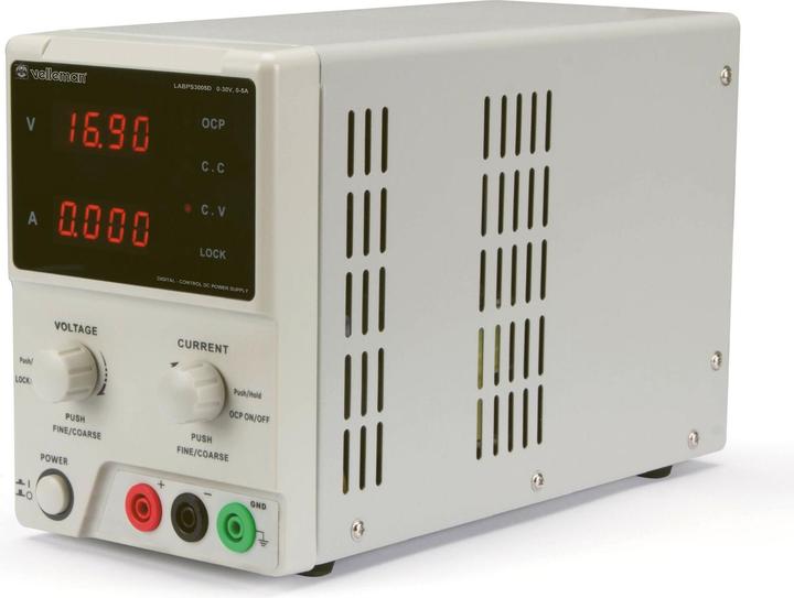 Actual product image Velleman DC LABORATORY POWER SUPPLY 0-30 VDC / 0-5 A MAX. WITH 2 LED DISPLAYS