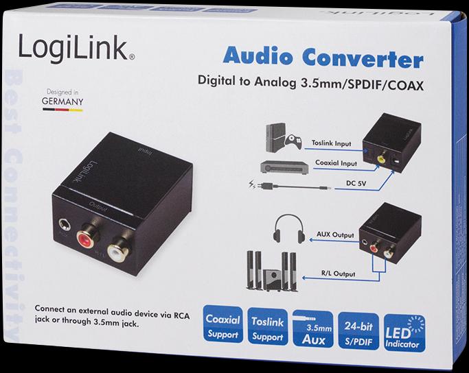 Image du produit LogiLink Adaptateur coaxial et Toslink (Numérique -> Analogique)