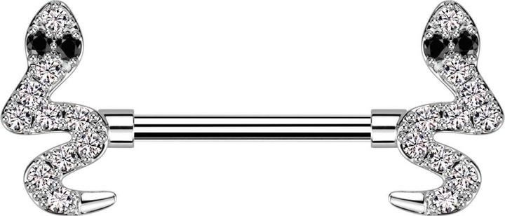 Star Piercing Barbell silber Schlange Kristalle silber (Chirurgenstahl 316L, Messing)