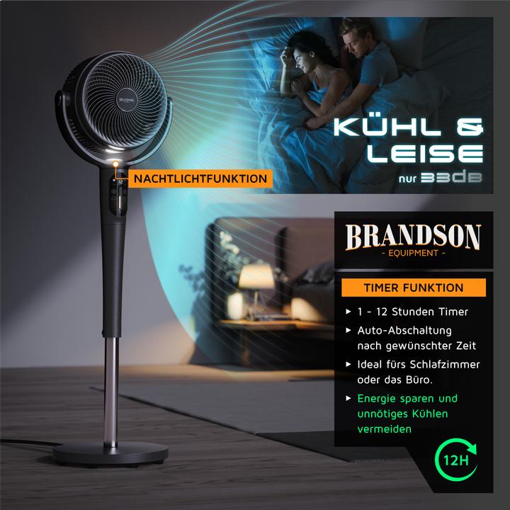 Produktbild Brandson Standventilator, Fernbedienung, leise, DC, 3D Oszillation, 21.5 cm Ø, Nachtlicht, Timer, 24 Stufen (57 dB)