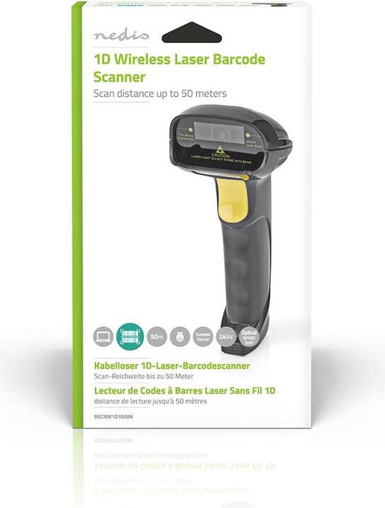 Produktbild Nedis Barcodescanner | Laser | Wireless | 1D Linear | Batteriebetrieben / Stromversorgung über USB | (1D-Barcodes)
