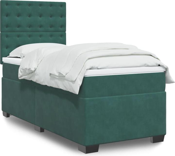 Image du produit VidaXL Boxspring Lit Lit capitonné avec matelas Vert foncé 140x200cm Velours (140 x 200, 140 x 200)