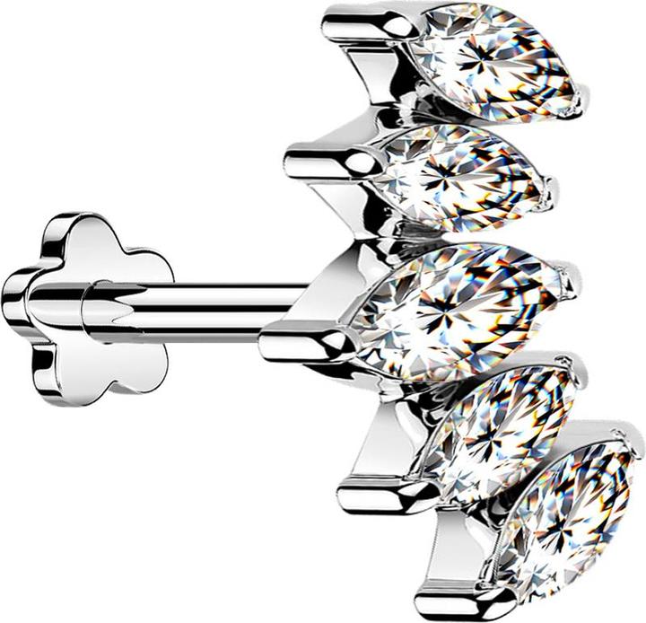 Immagine prodotto Star Piercing Micro Labret senza fili Fiore argento Ventaglio argento con cinque cristalli argento (Titanio G23, senza ottone)