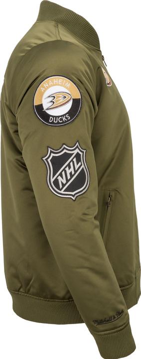 Actual product image Mitchell & Ness M&N Satin Bomber Jacket - PATCHES Anaheim Ducks olive - L (L)