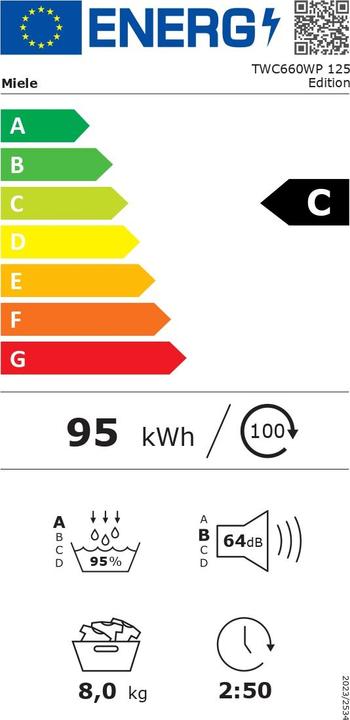 Energy Label Miele TWC660WP (8 kg, Left)
