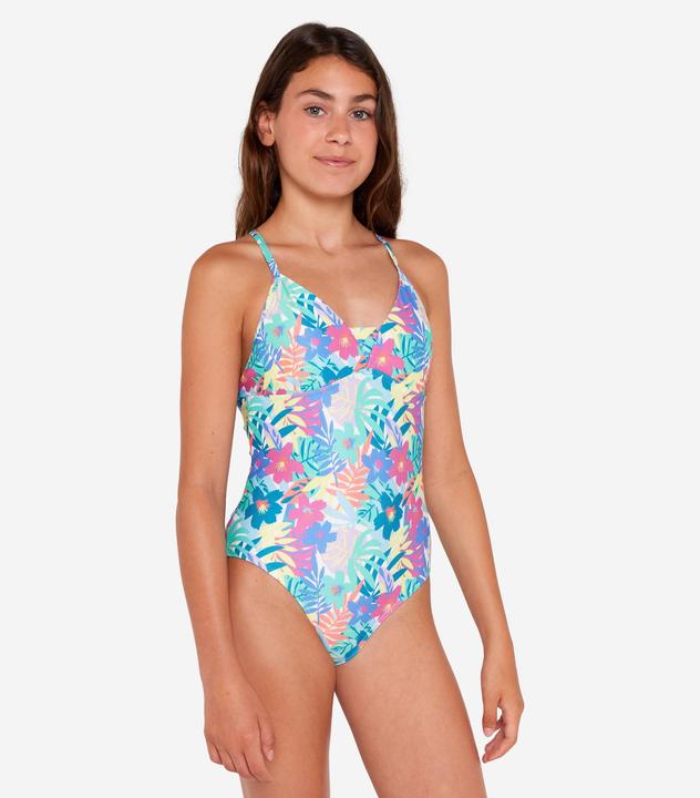 Image du produit Olaian Maillot de bain une pièce surf bretelles croisées Fille - 500 Caly vert