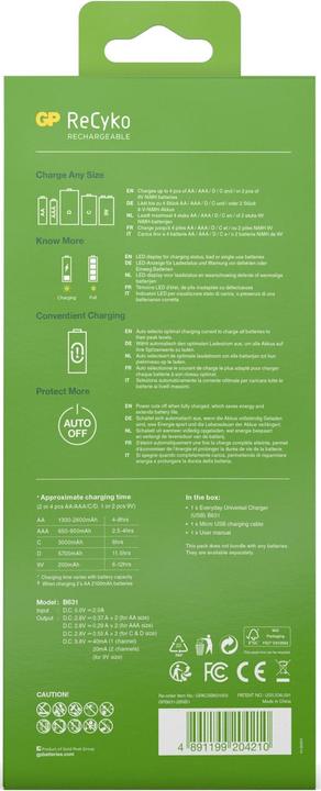 Actual product image GP Batteries ReCyko Universal Charger AA/AAA/C/D/9V Batteries NEW (1 pcs., D, AAA, AA, C, 9V Block, 2100 mAh, Rechargeable battery)
