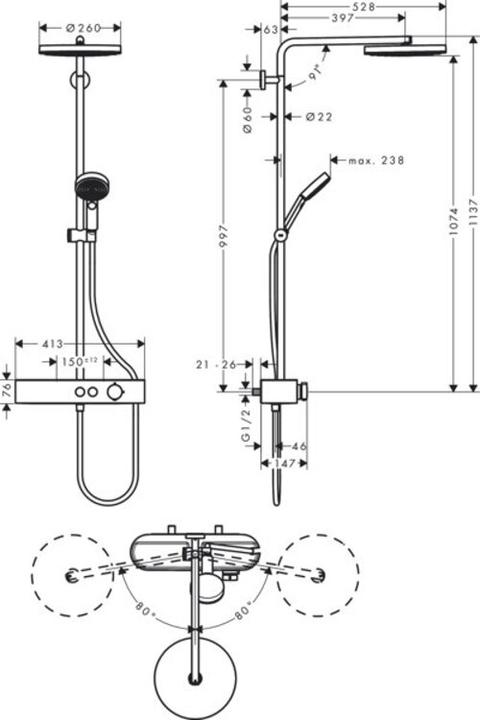 Image du produit hansgrohe Showerpipe 260 1jet avec ShowerTablet Select 400