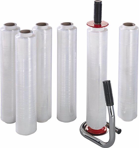 Produktbild Manu Packaging PE-Stretchfolien-Set, 6 Rollen Stretchfolie, 1 Handabroller,Set (6 Stück)