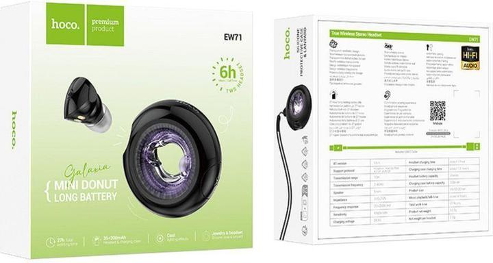 Actual product image Hoco EW71 Mini Donut, black (6 h, Wireless)