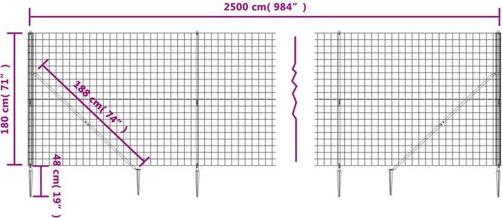Produktbild VidaXL Maschendrahtzaun mit Bodenhülsen Anthrazit 1,8x25 m