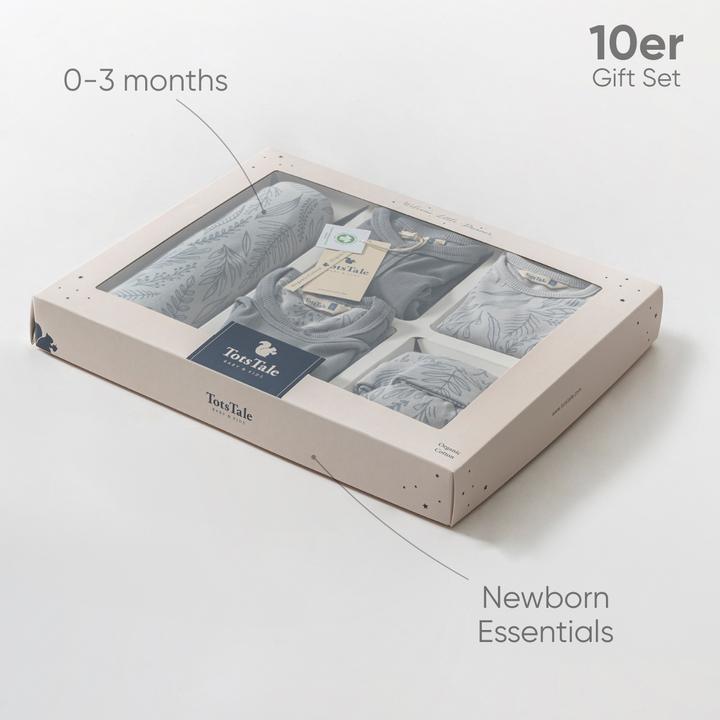 Immagine prodotto TotsTale Premium 10-teiliges Geschenkset aus Bio-Baumwolle – Erstausstattung für Neugeborene (50, 56, 62, 68)