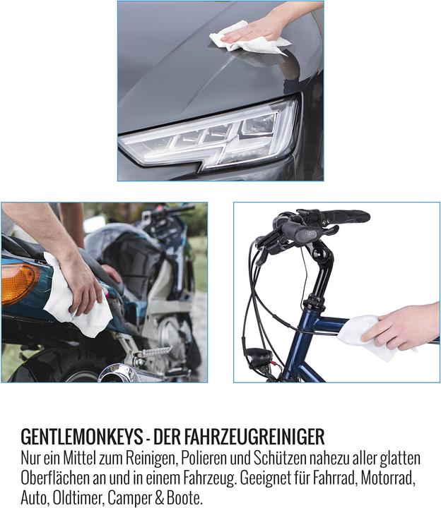 Produktbild Die Höhle der Löwen Gentle Monkeys Fahrzeugreiniger Nasstücher 20er-Set + Mikrofasertuch (300 ml)