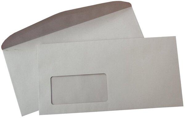 Büroring Briefumschlag Kuvertierumschlag DIN lang, mit Fenster, gummiert, grau, Recycling, 80g/qm, innenliege (DL, 1000 x)