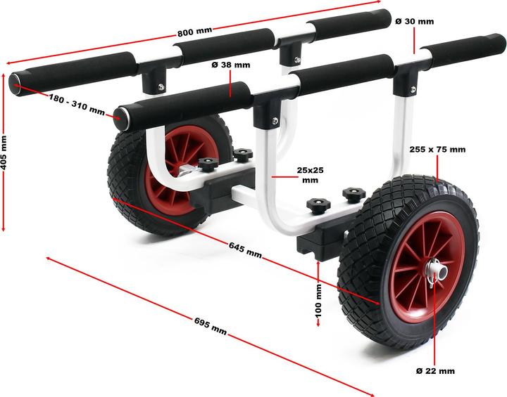 Produktbild Wiltec Alu Transportwagen 90kg PU-Rad Ø22cm Kajakwagen Kanu Kanuwagen Kajak Boot