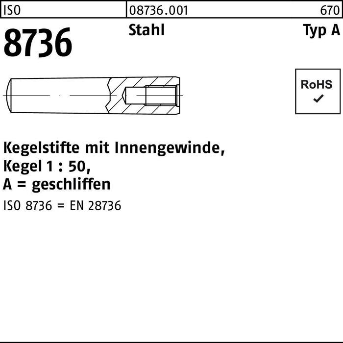 Image du produit Goupille conique ISO 8736 avec filetage intérieur A 8 x 90 acier Cône 1:50 ISO 8736 (10 Vis par pièce)