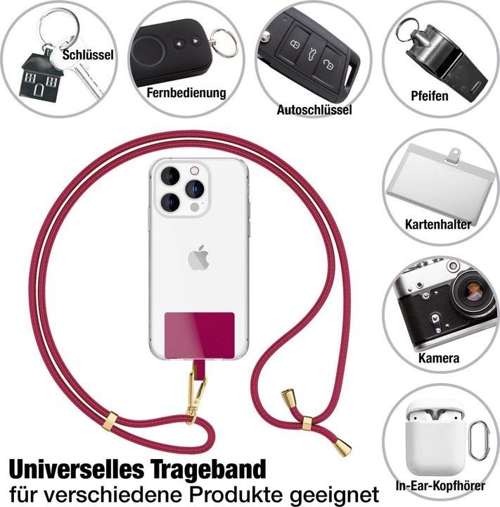 Immagine prodotto Nalia Handyband + Pad für Hülle zum Umhängen, Karabinerhaken Anhänger aus Metall (gold)
