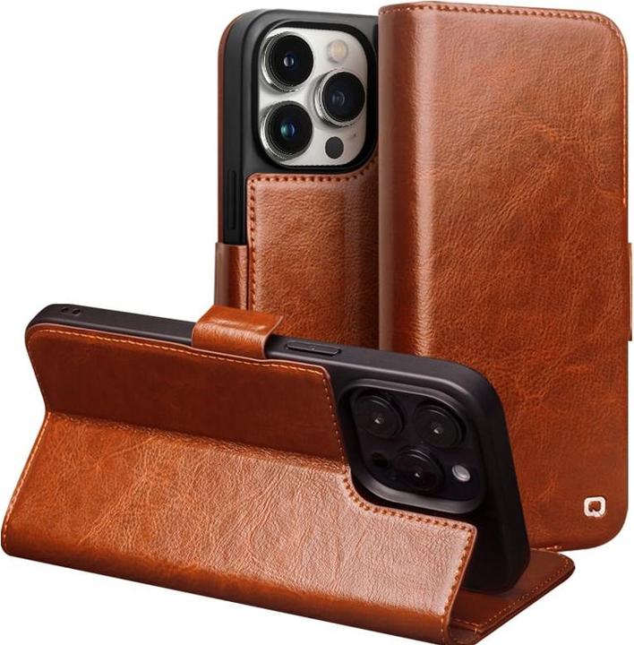 Actual product image QiAlino Flip case with magnetic clasp Light brown (Apple iPhone 14 Pro Max)