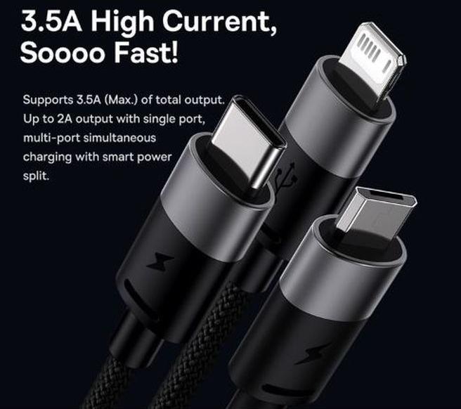 Produktbild Baseus 3 in 1 USB Ladekabel (0.60 m, USB 3.0)