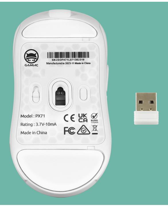 Actual product image Gamiac PX71 Mice - White - Pixart 3335, Wired & Wireless, 16000 DPI, 16,8M RGB effects (Cable)