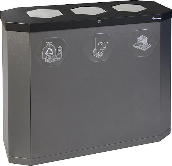 Actual product image SIXCO recyclable waste collector, triple, closed access, jet black/dark grey. (3 l)