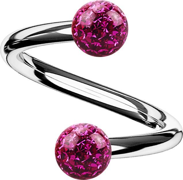 Star Piercing Spirale silber mit zwei Kristallkugeln fuchsia Epoxy Schutzschicht (Titan G23, ohne Messing)