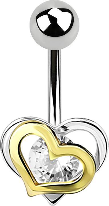 Star Piercing Banane silber Herz in Herz Kristall silber (Messing, Chirurgenstahl 316L)