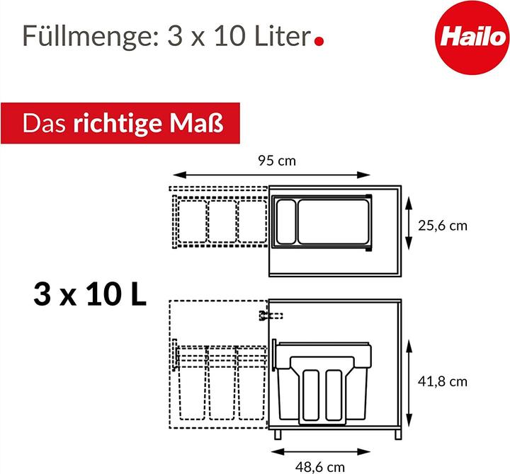 Actual product image Hailo EcoLine Design Trio L built-in system (3x 10l) (30 l)