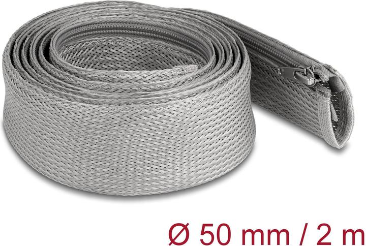 Produktbild Delock Geflechtschlauch mit Reissverschluss hitzebeständig 2 m x 50 mm grau (Kabelschlauch, 200 cm)