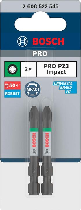 Immagine prodotto Bosch Professional Zubehör PRO Pozidriv Impact Bit, PZ3, 55 mm, 2-tlg. (PZ3)