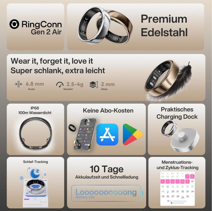 Produktbild RingConn Smart Ring Gen 2 Air (9, Dune Gold)