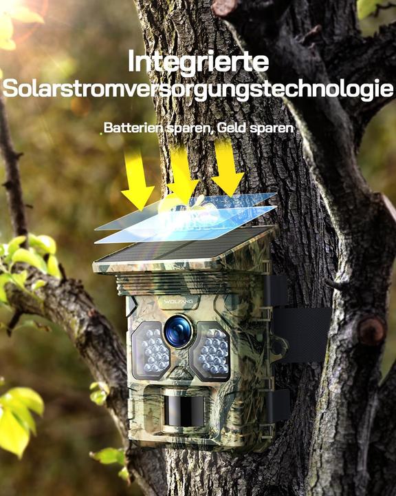 Produktbild Wolfang 4K Solar Wildkamera WT02 mit Bewegungssensor, Nachtsicht