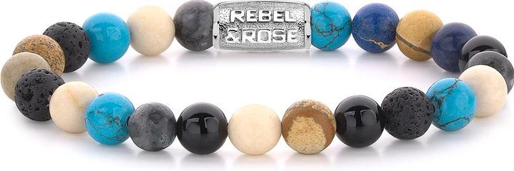 Actual product image Rebel & Rose Bracelet Summer Breeze RR-80064-S-L+ Mens (20 cm, Lava stone, Agate, Fossil, Turquoise, Larvikite, Stainless steel)