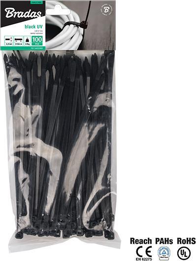 Image du produit Bradas arbeitsbedarf24 100 STK. Collier de serrage 450x8,80 mm noir Nylon66 Force de traction : 80 Kg (Serre-câbles en plastique, 450 mm, 100 pcs)