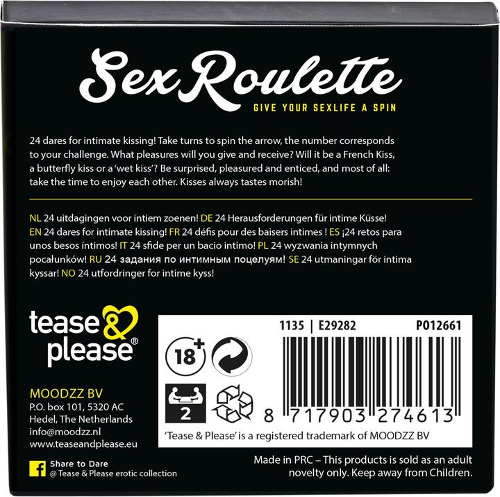Image du produit tease & please Bisous de la roulette sexuelle (Divers, Anglais, Allemand, Français, Italien, Espagnol, Polonais, Russe, Néerlandais, Norvégien, Suédois)