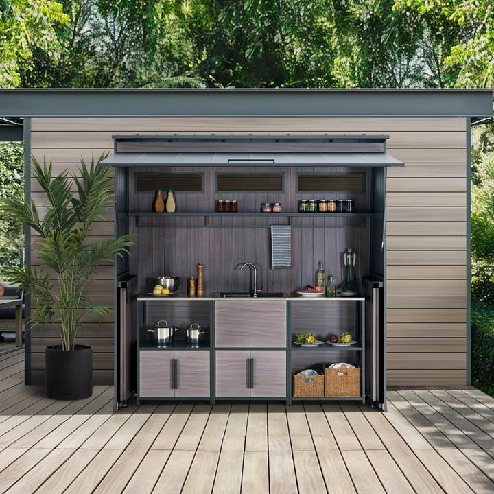 Produktbild Ventaris Outdoor-Küche Gartenhaus 220 cm x 94 cm x 226 cm mit Einrichtung Anthrazit